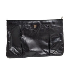 1980s Karnig Mann genuine leather cluch purse made in Canada Vintage Black